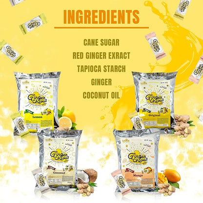 Fusion Select Ginger Chews - Sweet Soft Candied Delights From Indonesia - Promotes Relief From Morning Sickness, Upset Stomach - Made from Real Ginger Root, Non-GMO, Vegan Candy (1 Lb Coconut)