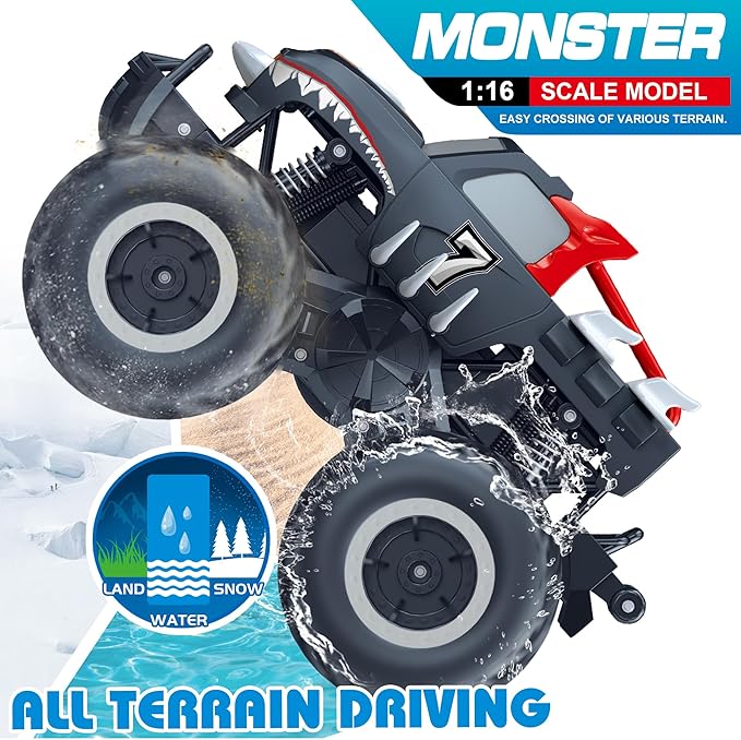 Threeking 1:16 Waterproof Monster Truck Pickup Toys RC Cars Remote Control Car Truck Toys 4WD All Terrain Off-Road Car Toy Gifts Presents 6 7 8 9 10 11 12 Year Old Kids Boys Girls Toys