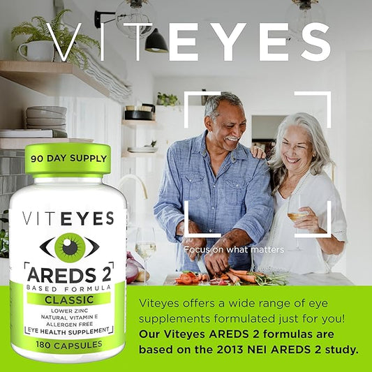 Viteyes AREDS 2 Eye Vitamins, Classic Macular Support, Allergen Free Capsules, with Natural Vitamin E, Vitamin C, Zinc, Copper, Lutein & Zeaxanthin, Eye Doctor Trusted, Manufactured in The USA, 180 Ct