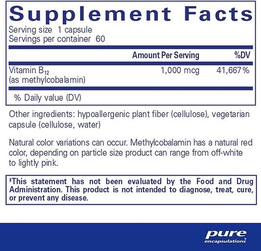 Pure Encapsulations Methylcobalamin 1,000 mcg - Vitamin B12 Supplement to Support Memory & Nerve Health - Premium Vitamin B12 Capsules - 60 Capsules