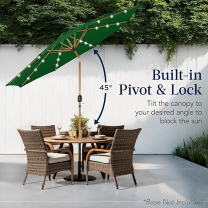Best Choice Products 10ft Solar Market Patio Umbrella w/Woodgrain Pattern Pole, LED Lights, Tilt & Crank – Outdoor Sun Shade for Backyard Table, Deck, Poolside – Green