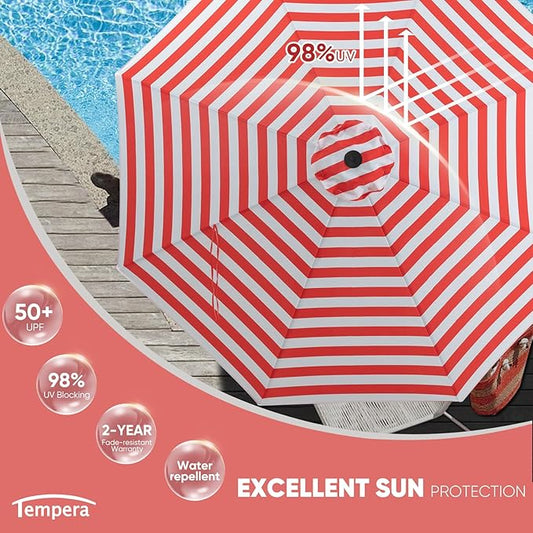 Tempera Patio Market Outdoor Table Umbrella with Push Button Tilt and Crank,Large Sun Umbrella with Sturdy Pole&Fade resistant canopy,Easy to set