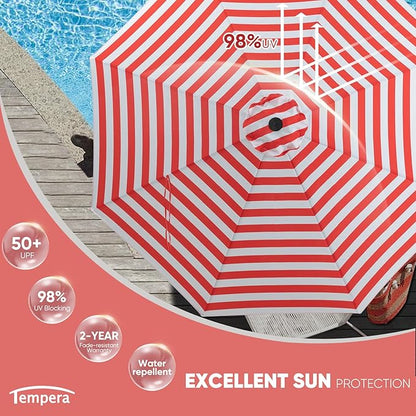 Tempera Patio Market Outdoor Table Umbrella with Push Button Tilt and Crank,Large Sun Umbrella with Sturdy Pole&Fade resistant canopy,Easy to set