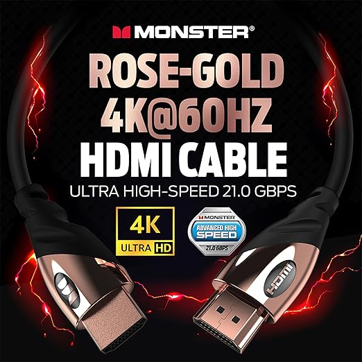 Monster HDMI Electronic Cable 4K Ultra Hd with Ethernet Cord 60/120 Hz Refresh Speed 21Gbps 1080p Video Corrosion Resistant Gold - 6 ft and 8 ft 2 Pack- Bundle