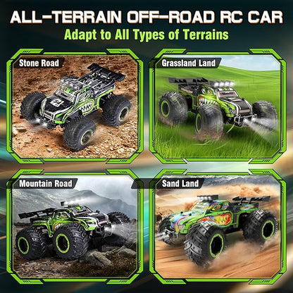 Remote Control Car, Rc Cars for Boys Age 6-8 8-12, 2.4Ghz All Terrain Rc Truck Toys with Headlights and Car Body Lights, 20 KM/H Off Road Remote Control Monster Truck, Ideal Gift for Kids 6 7 8 9 10+