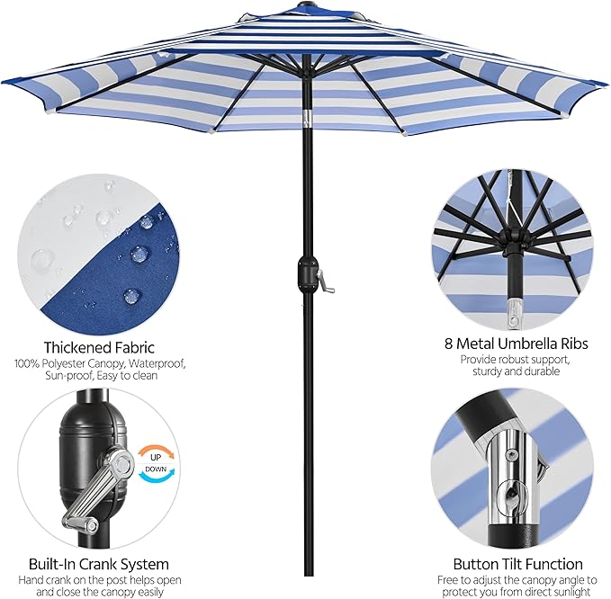 Yaheetech 9FT Outdoor Patio Umbrella, Outdoor Table Umbrella with Push Button Tilt and Crank?Market Umbrella with 8 Sturdy Ribs UV Protection Waterproof for Garden, Deck, Backyard, Pool