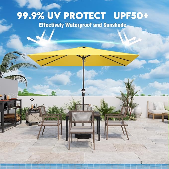 8' x 10' Rectangular Patio Umbrellas for Outdoor, Outdoor Table Umbrella, Large Outdoor Patio Umbrellas with 8 Sturdy Ribs for Market, Garden, Pool (Yellow)