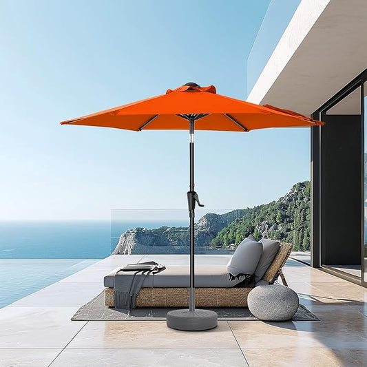 7.5ft Outdoor Patio Umbrella - Market Table Pool Deck Umbrella UPF50+ UV Protection with Push Button Tilt, Crank and 6 Sturdy Ribs (Neon Orange, No base)