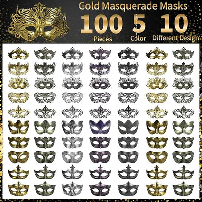 yeload Masquerade Masks 100 Bulk Vintage Masks of Masquerade Party, Venetian, Mardi Gras, Halloween, Masks for Women, Men
