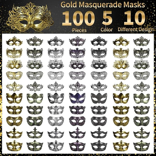 yeload Masquerade Masks 100 Bulk Vintage Masks of Masquerade Party, Venetian, Mardi Gras, Halloween, Masks for Women, Men