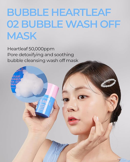Heartleaf O2 Bubble Wash-Off Mask Pack - Gentle Pore Detoxifying for Sebum Control with 50,000ppm of Heartleaf Extract - Soothing & Radiance Korean Skincare, 1.69oz.