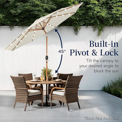 Best Choice Products 10ft Solar Market Patio Umbrella w/Woodgrain Pattern Pole, LED Lights, Tilt & Crank – Outdoor Sun Shade for Backyard Table, Deck, Poolside – Ivory