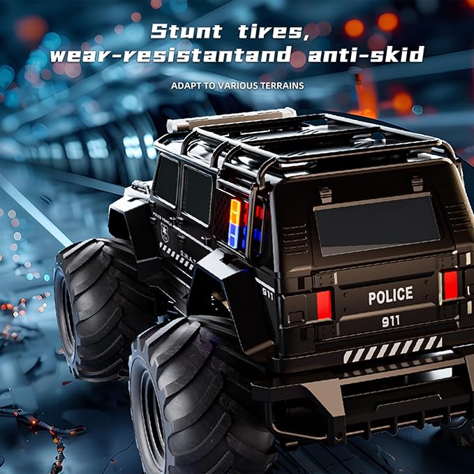 Threeking 1:14 Waterproof Rc Police Cars Amphipious Remote Control Car SUV Truck Indoor Outdoor Toys with Police-Siren Lights for 6 7 8 9 10 11 12 Year Old Kids Boys Girls Gifts Presents