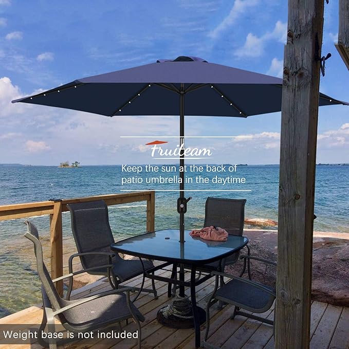 FRUITEAM 7.5FT Solar Patio Umbrella Outdoor LED Umbrella,Table Umbrella with Lights Heavy Duty Patio Umbrella with Sturdy Ribs, Crank, Easy Tilt Adjustment