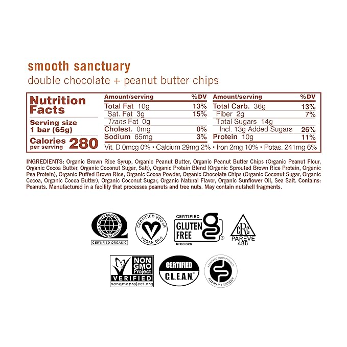 GoMacro MacroBar Organic Vegan Protein Bars - Double Chocolate + Peanut Butter Chips (2.3 Ounce Bars, 12 Count)