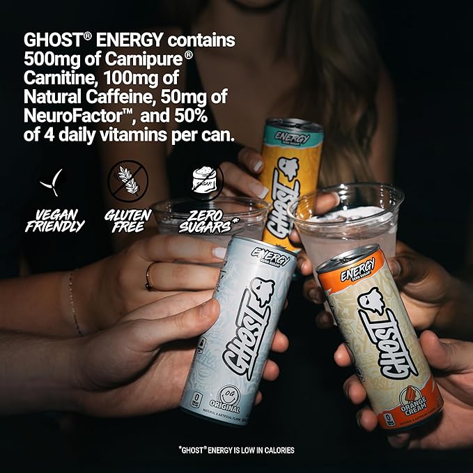 GHOST Energy Drink - 24-Pack, Orange Cream, 8.4oz - Energy & Focus & No Artificial Colors - 100mg of Natural Caffeine, L-Carnitine & Taurine - Gluten-Free & Vegan