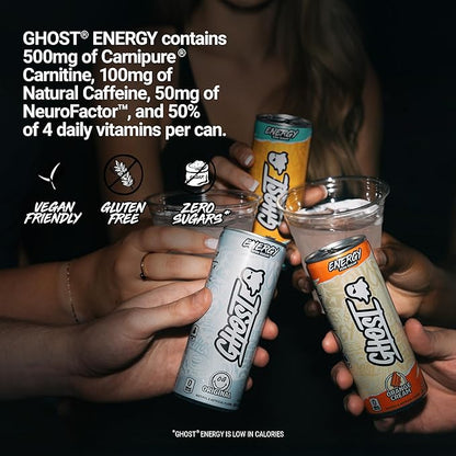 GHOST Energy Drink - 24-Pack, Orange Cream, 8.4oz - Energy & Focus & No Artificial Colors - 100mg of Natural Caffeine, L-Carnitine & Taurine - Gluten-Free & Vegan