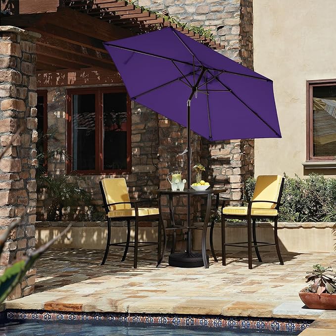JEAREY 7.5FT Patio Umbrella Market Table Umbrella with 6 Sturdy Ribs, Push Button Tilt/Crank Outdoor Umbrella for Garden, Deck, Backyard, Pool and Beach,Dark Purple