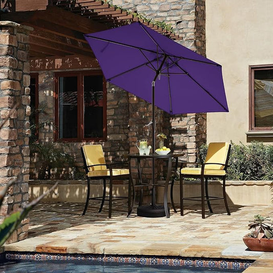 JEAREY 7.5FT Patio Umbrella Market Table Umbrella with 6 Sturdy Ribs, Push Button Tilt/Crank Outdoor Umbrella for Garden, Deck, Backyard, Pool and Beach,Dark Purple