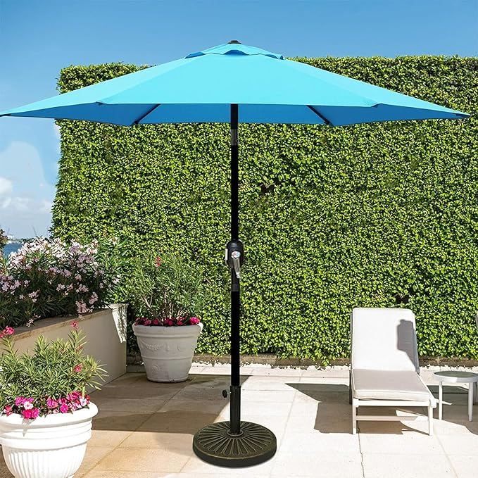 Blissun 7.5 ft Patio Umbrella, Yard Umbrella, Outdoor Market Umbrella with Push Button Tilt Crank (Light Blue)