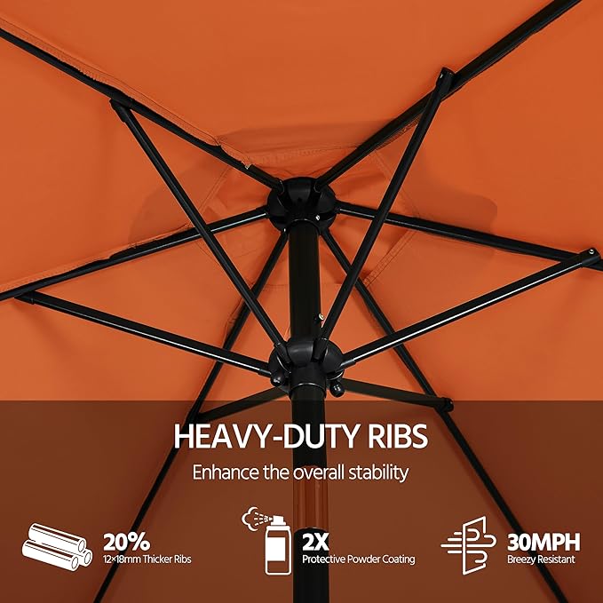 Yaheetech Patio Umbrella, 9FT Outdoor Table Market Umbrella with Push Button Tilt and Crank, Yard Sun Shade with Sturdy Ribs for Garden, Deck, Backyard, Pool, Orange
