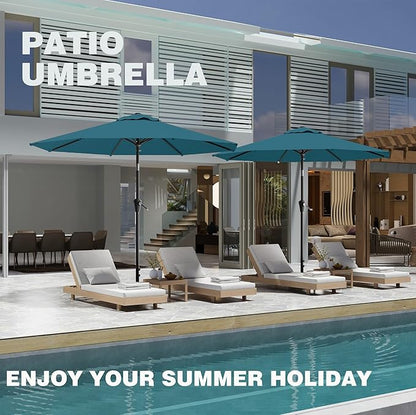 9 FT Patio Umbrella for Outdoor, Outdoor Umbrella with Push Button Tilt and Crank, Outdoor Patio Umbrellas with 8 Sturdy Ribs for Market, Garden, Deck, Backyard, Pool (Lake Blue)