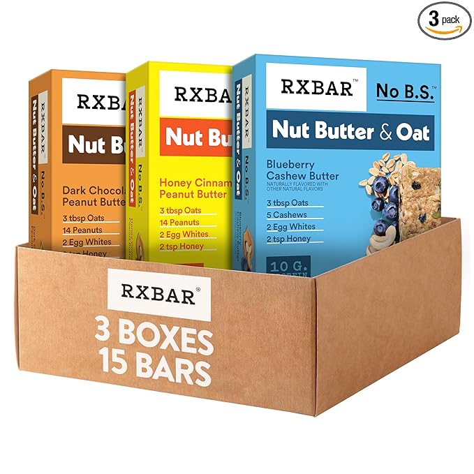 RXBAR Nut Butter and Oat Protein Bars, Snack Bars, Variety Pack (3 boxes, 15 Count)