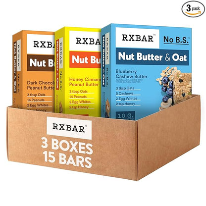 RXBAR Nut Butter and Oat Protein Bars, Snack Bars, Variety Pack (3 boxes, 15 Count)