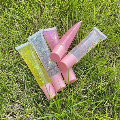 AMORIX 50PCS Lip Gloss Tubes Empty 10ml Pink Cap Lip Gloss Containers Lip Balm Tubes Cute Squeeze Tubes Lipgloss Making Supplies + 2 x 20ml Syringes Tag Labels for Lip Gloss Base
