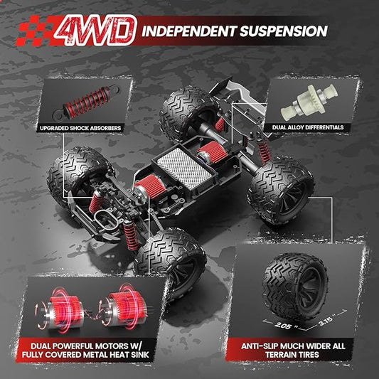 DEERC 9500E 1:16 Scale All Terrain RC Car, 4x4 High Speed 40 KPH RC Truck, 2.4Ghz Remote Control Truck with 2 Batteries, Off-Road Monster Truck for Adults Kids