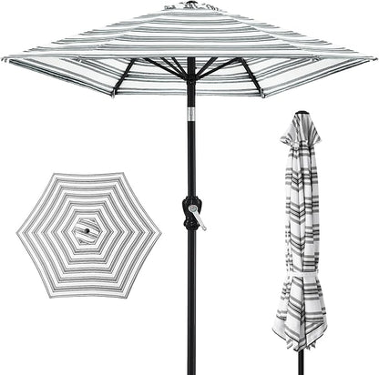 Best Choice Products 10ft Outdoor Steel Polyester Market Patio Umbrella w/Crank, Easy Push Button, Tilt, Table Compatible - Striped Black