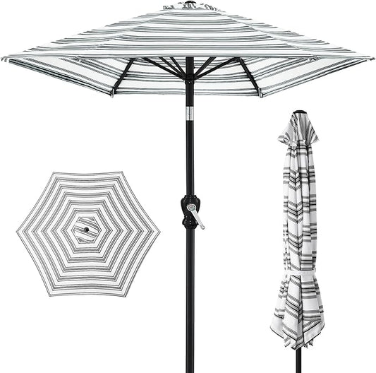 Best Choice Products 10ft Outdoor Steel Polyester Market Patio Umbrella w/Crank, Easy Push Button, Tilt, Table Compatible - Striped Black