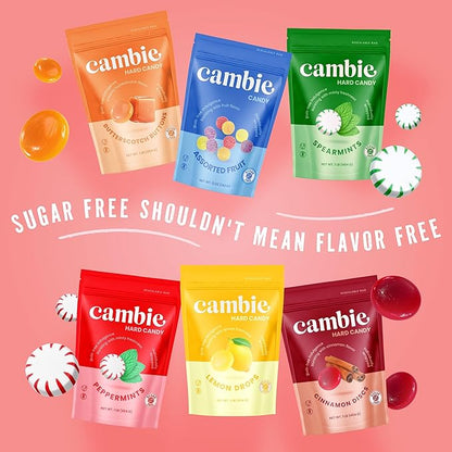 Cambie Sugar Free Cinnamon Hard Candy, 1 lb of Sugar Free Hard Candy, Individually Wrapped Cinnamon Discs, Fiery & Sweet Flavor packaged in a Resealable Pouch