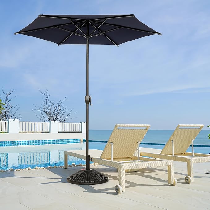 Abba Patio 7.5FT Lyon Outdoor Patio Umbrella Outdoor Table Umbrella with Push Button Tilt and Crank Market Umbrella 6 Sturdy Ribs UV Protection Waterproof for Garden Deck Backyard Pool Dark Blue.