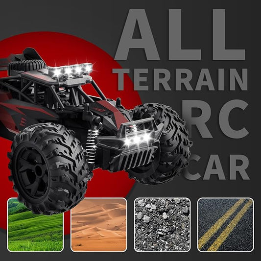 Remote Control Car, 2.4GHz 20-25KM/H Variable Speed Turbo 2-Speed Acceleration High Speed RC Car, 1:16 Off-Road Monster Truck with LED Lights and 1800mAh Rechargeable Battery – Ideal Gift for Boys 6