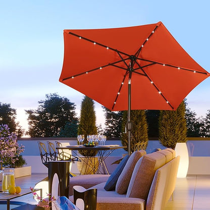 Blissun 7.5 ft Solar Umbrella, 18 LED Lighted Patio Umbrella, Table Market Umbrella