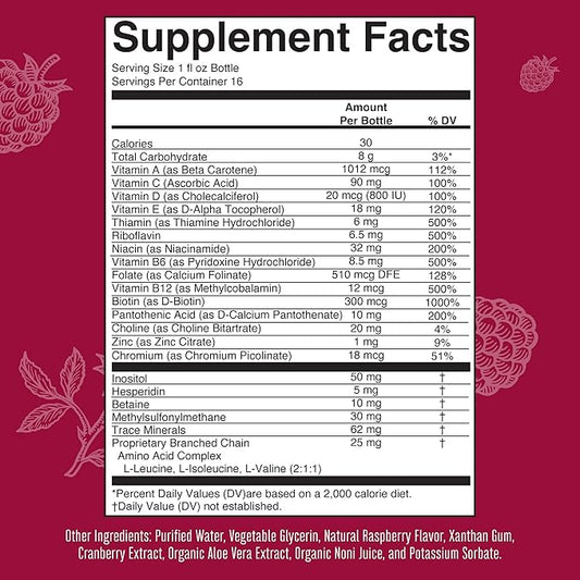 MaryRuth Organics Multivitamin for Women Men & Kids No Added Sugar | Morning Raspberry | Liquid Vitamins for Adults & Kids | Mens | Womens Multivitamin | Energy & Beauty Booster | 16-1 Fl Oz Bottles