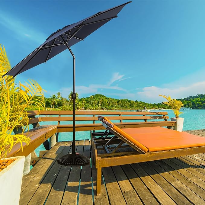 Abba Patio 9FT Lyon Outdoor Patio Umbrella Outdoor Table Umbrella with Push Button Tilt and Crank Market Umbrella 8 Sturdy Ribs UV Protection Waterproof for Garden Deck Backyard Pool Dark Blue