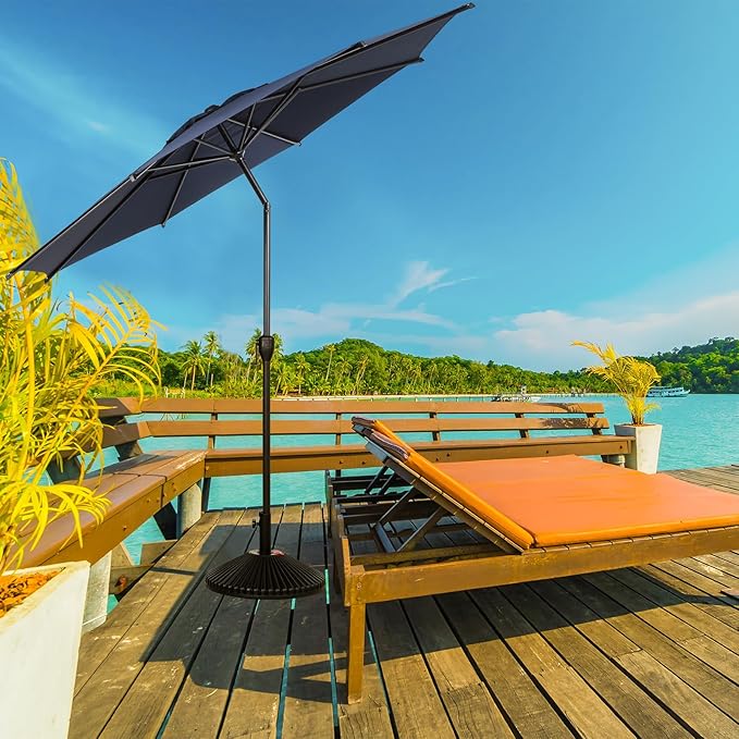 Abba Patio 11FT Lyon Outdoor Patio Umbrella Outdoor Table Umbrella with Push Button Tilt and Crank Market Umbrella 8 Sturdy Ribs UV Protection Waterproof for Garden Deck Backyard Pool Dark Blue