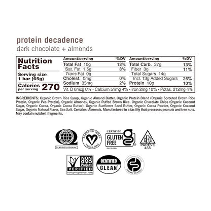 GoMacro MacroBar Organic Vegan Protein Bars - Dark Chocolate + Almonds (2.3 Ounce Bars, 12 Count)