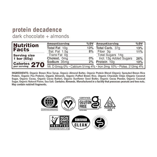 GoMacro MacroBar Organic Vegan Protein Bars - Dark Chocolate + Almonds (2.3 Ounce Bars, 12 Count)