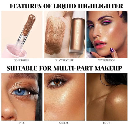 Liquid Highlighter Makeup, Natural Silky Shimmer Finish Liquid Gold Shimmer)