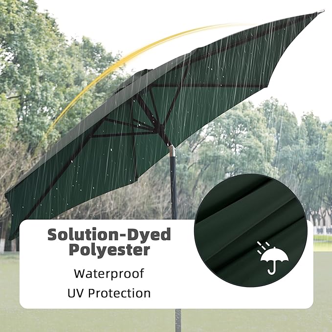 9FT Outdoor Patio Umbrella with Push Button Tilt and Crank, Beach Umbrella for Sun Shades, Market Umbrella with 6 Sturdy Metal Ribs, UV Resistant Waterproof for Garden, Backyard, Deck, Pool