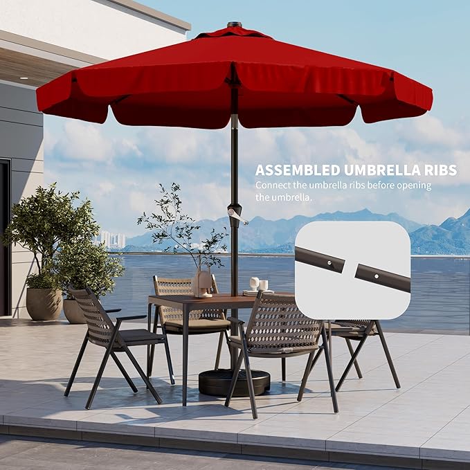 10FT Patio Umbrella Table Market Umbrella w/Tilt and Crank Outdoor Umbrellas for Garden, Deck, Backyard, Pool and Beach, Red