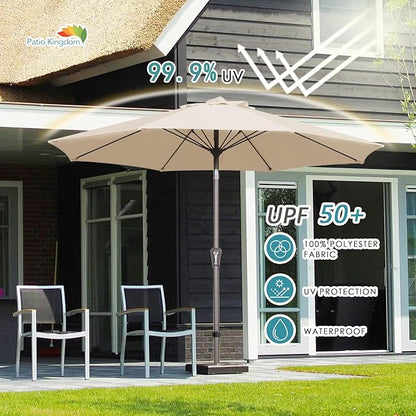 PatioKingdom 9FT Patio Outdoor Umbrella-UPF 50+ Sun Shade with Wind Vent, Push-Button Tilt & Smooth Crank Lift, Rust-Resistant Fiberglass Frame for Garden, Backyard,Yard