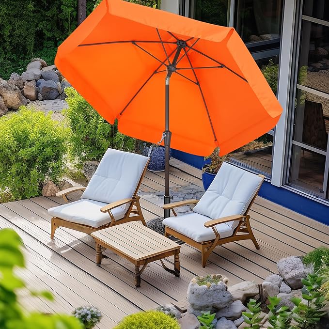 ABCCANOPY 7.5ft Patio Umbrella, Outdoor Table Umbrella with Push Button Tilt and Crank, Market Umbrella for Patio Pool Garden Deck (Orange)