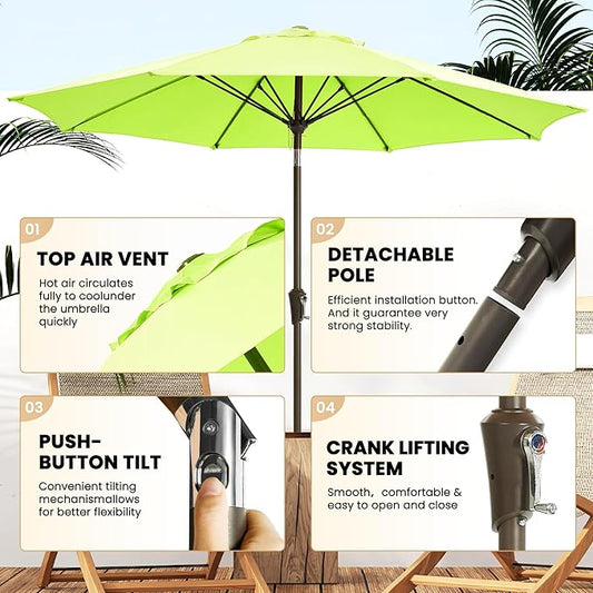 Ayge 9FT Large Outdoor Patio Umbrella Market Table Umbrella-UV Resistant, Easy Push Button Tilt and Crank, 8 Sturdy Fiberglass Ribs Heavy-Duty Pool Umbrella for Deck, Backyard,Garden