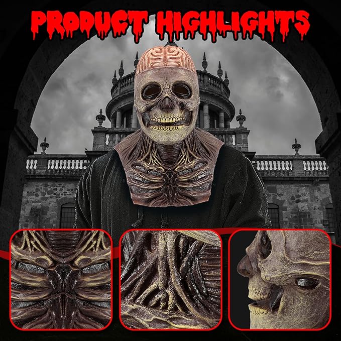 Skull Mask - Scary Full Head Skeleton Headgear - Realistic Halloween Cosplay Latex Horror Mask