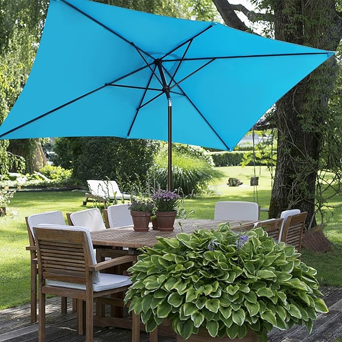 Blissun Rectangular Patio Umbrella, Table Market Umbrella with Tilt and Crank, Outdoor Umbrella for Garden, Deck, Backyard, Pool and Beach