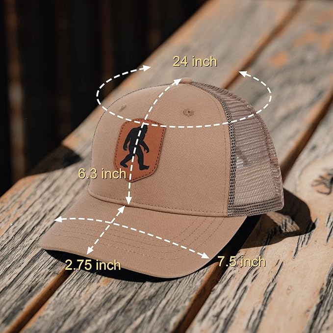 Mesh Bigfoot Hat Leather Cap for Men- Great Snapback Closure Sasquatch Hat for Hunting & Hiking